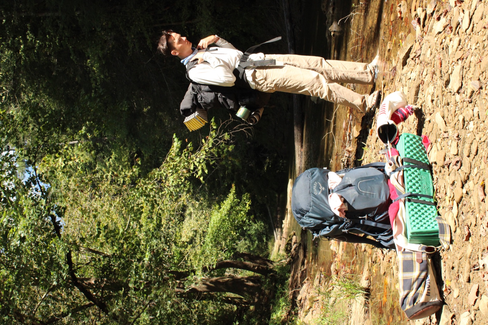 Resting against rock wall